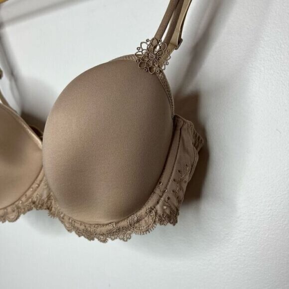 Simone Perele Women's Size 32E Eden 3D Lace Trim Underwired Demi Bra Beige - Picture 3 of 10